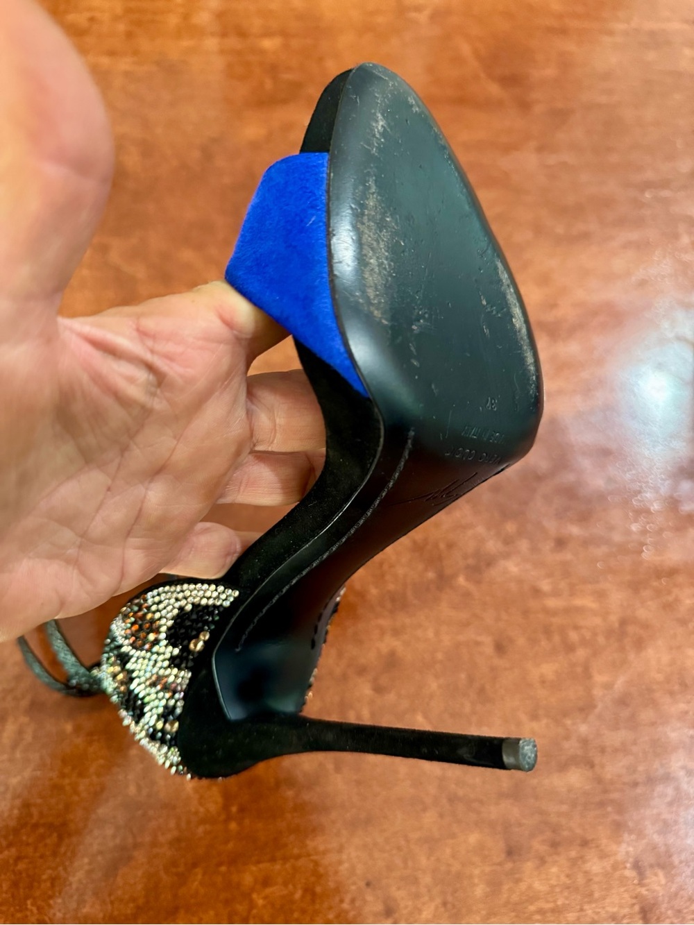 Giuseppe Zanotti Cobalt Blue Suede and Swarovski Crystal Stilettos - Picture 11 of 13